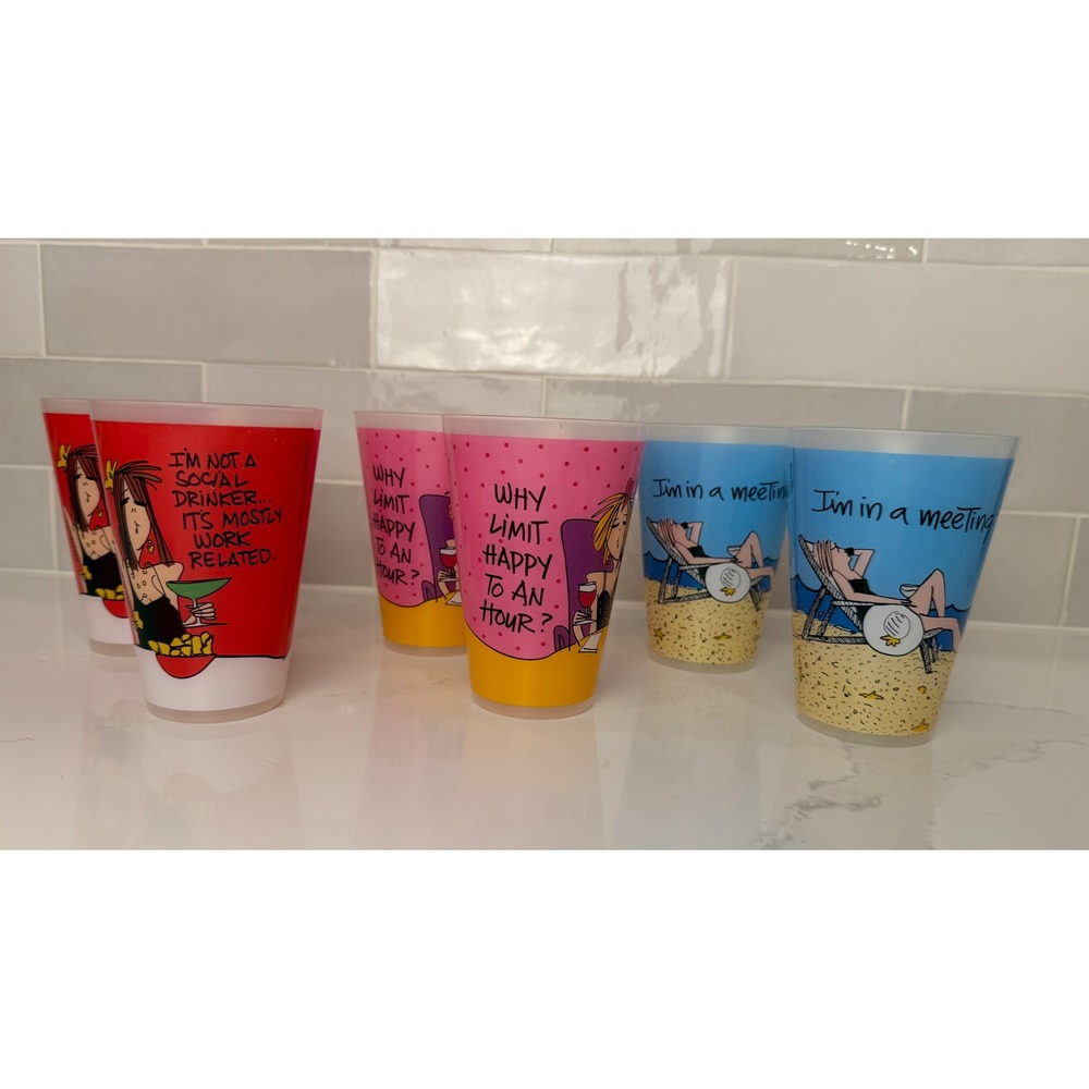 Emerson Design Plastic Tumbler Set 6pc Multicolor Humorous Graphic Large